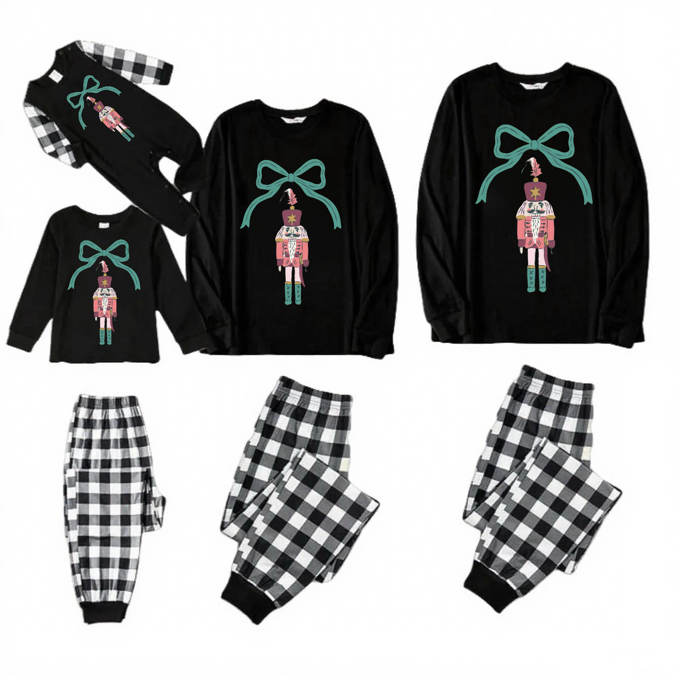 Tinsel Gnome-Black and White Plaid Family Christmas Pajamas