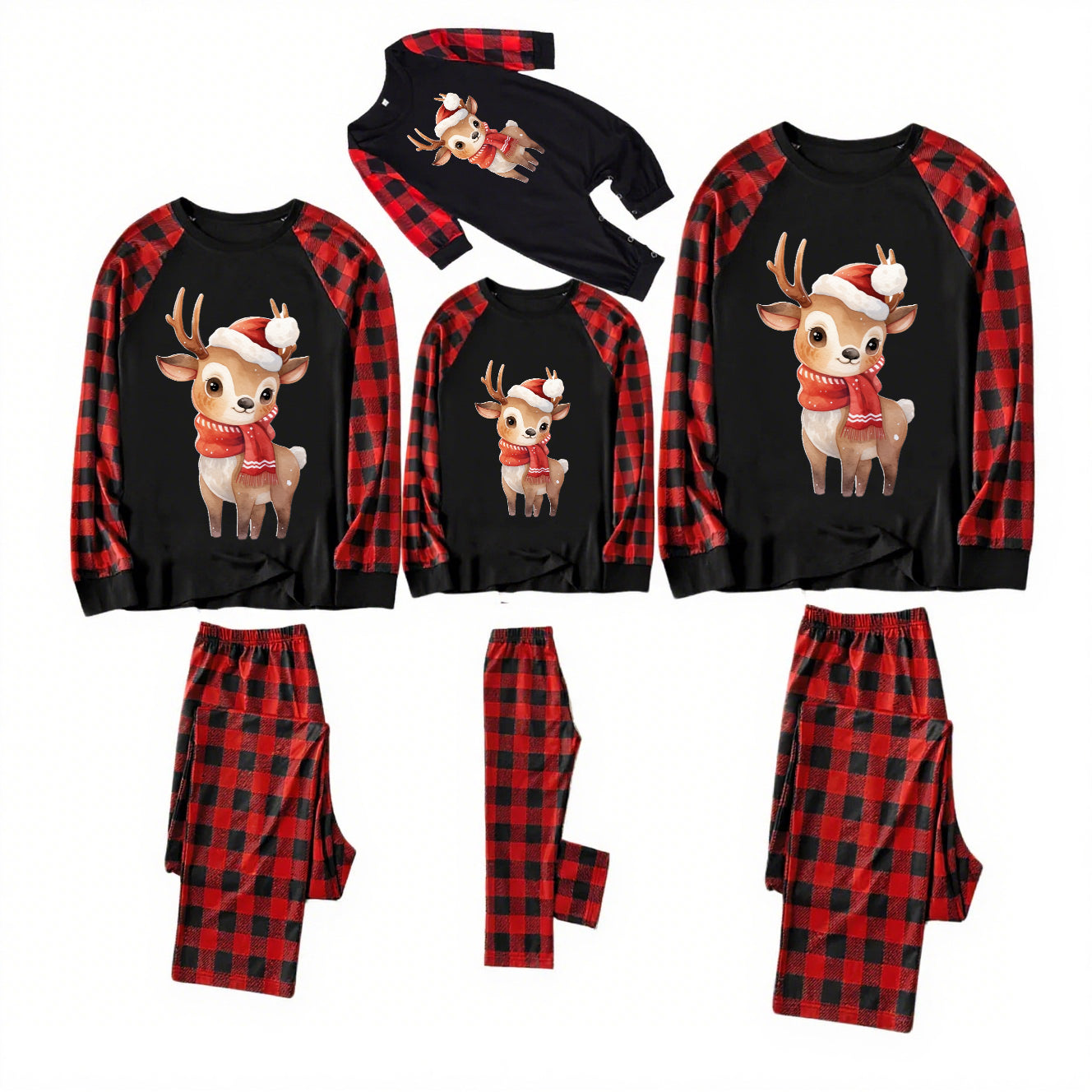 Doe Dream-Black and Red Plaid Family Christmas Pajamas