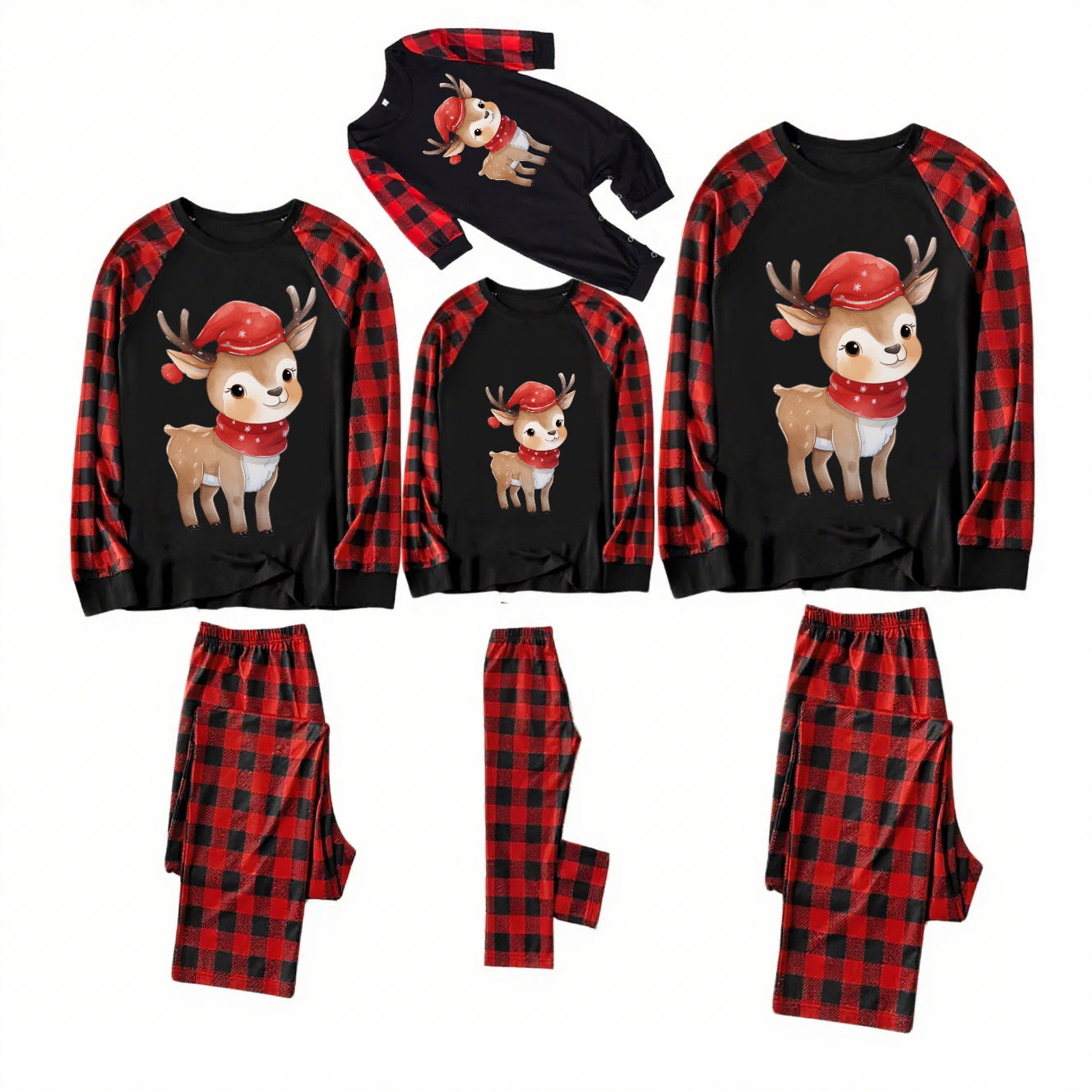Cozy Elk-Black and Red Plaid Family Christmas Pajamas