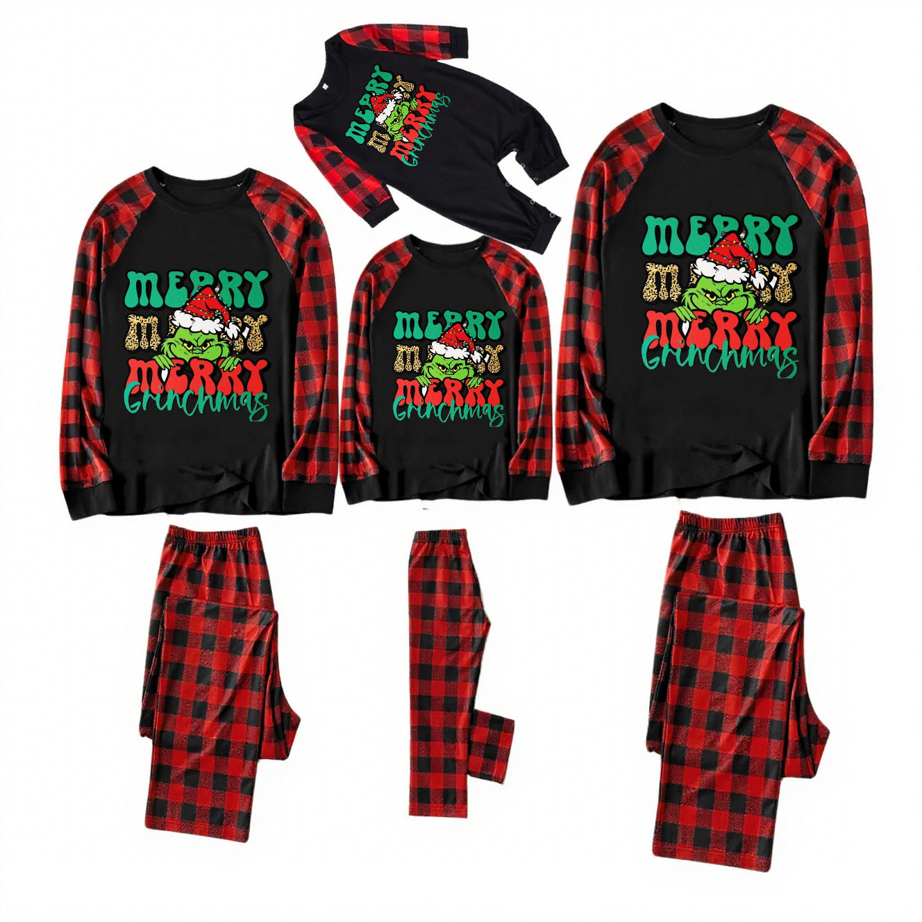 Grinch Red-Black and Red Plaid Family Christmas Pajamas