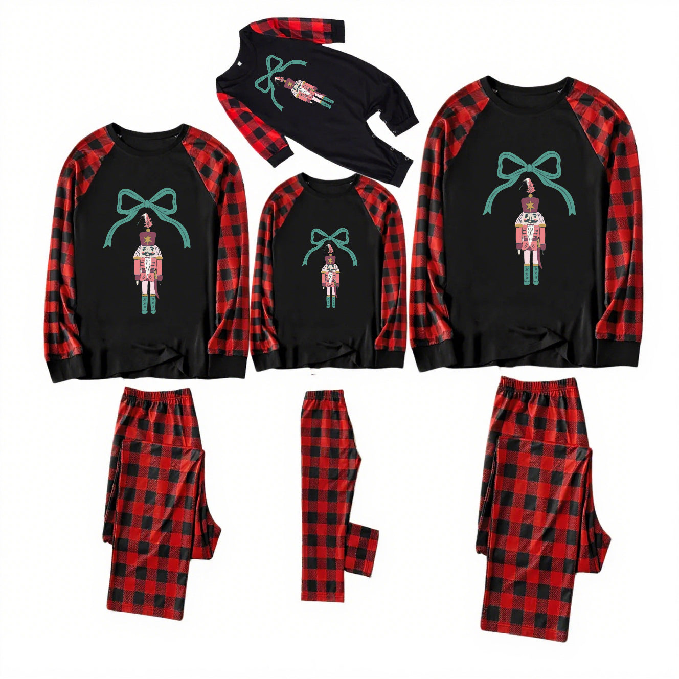 Merry Gnome-Black and Red Plaid Family Christmas Pajamas