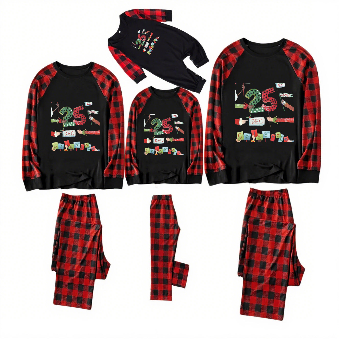 Holly Flag-Black and Red Plaid Family Christmas Pajamas