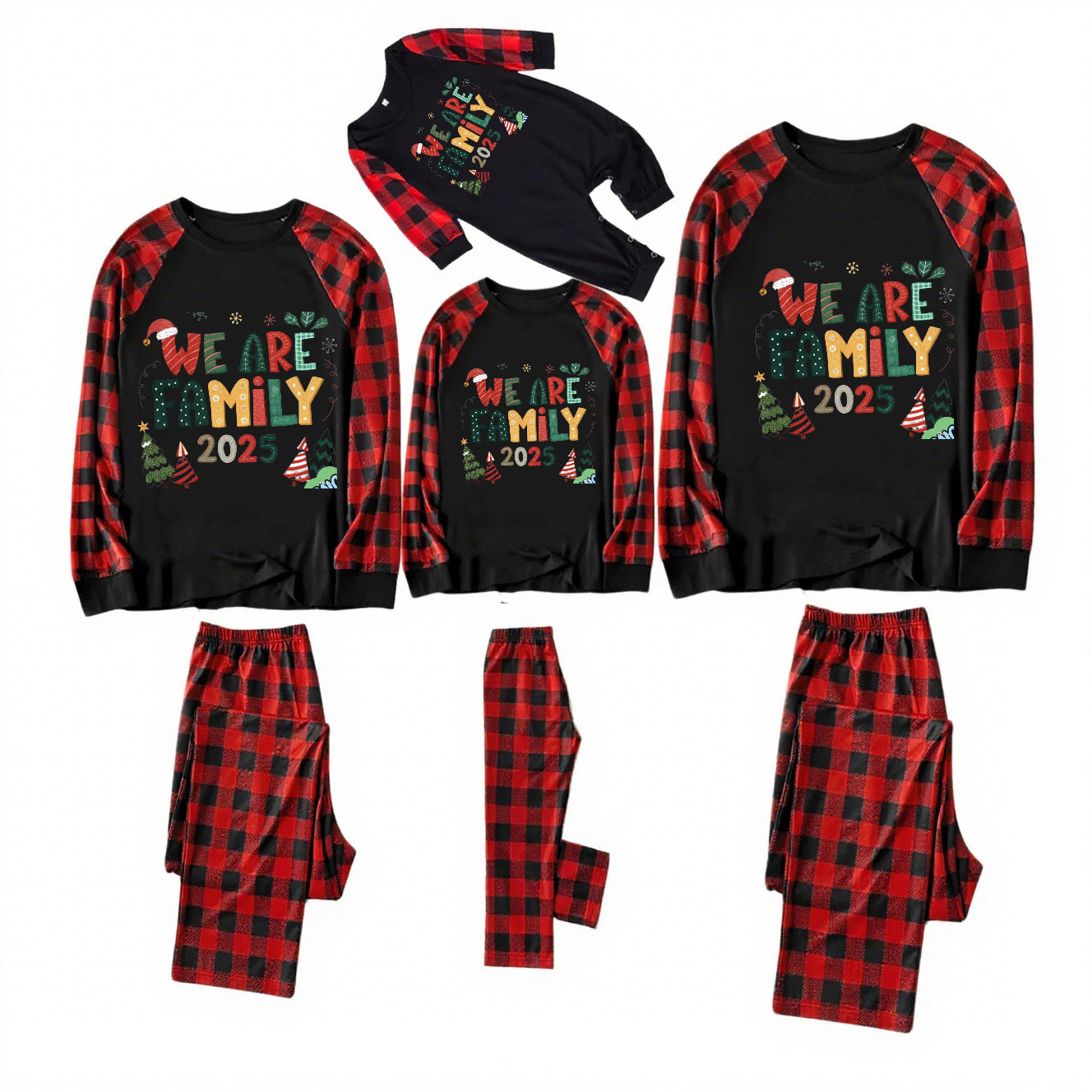 WE ARE FAMILY-Black and Red Plaid Family Christmas Pajamas