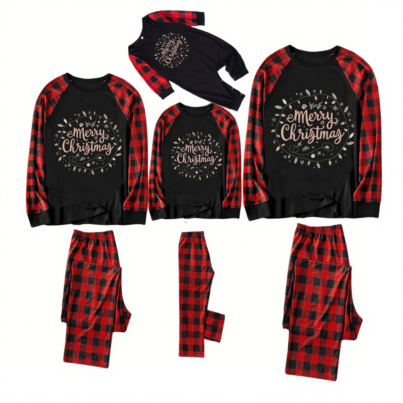 Wreath Nest-Black and Red Plaid Family Christmas Pajamas