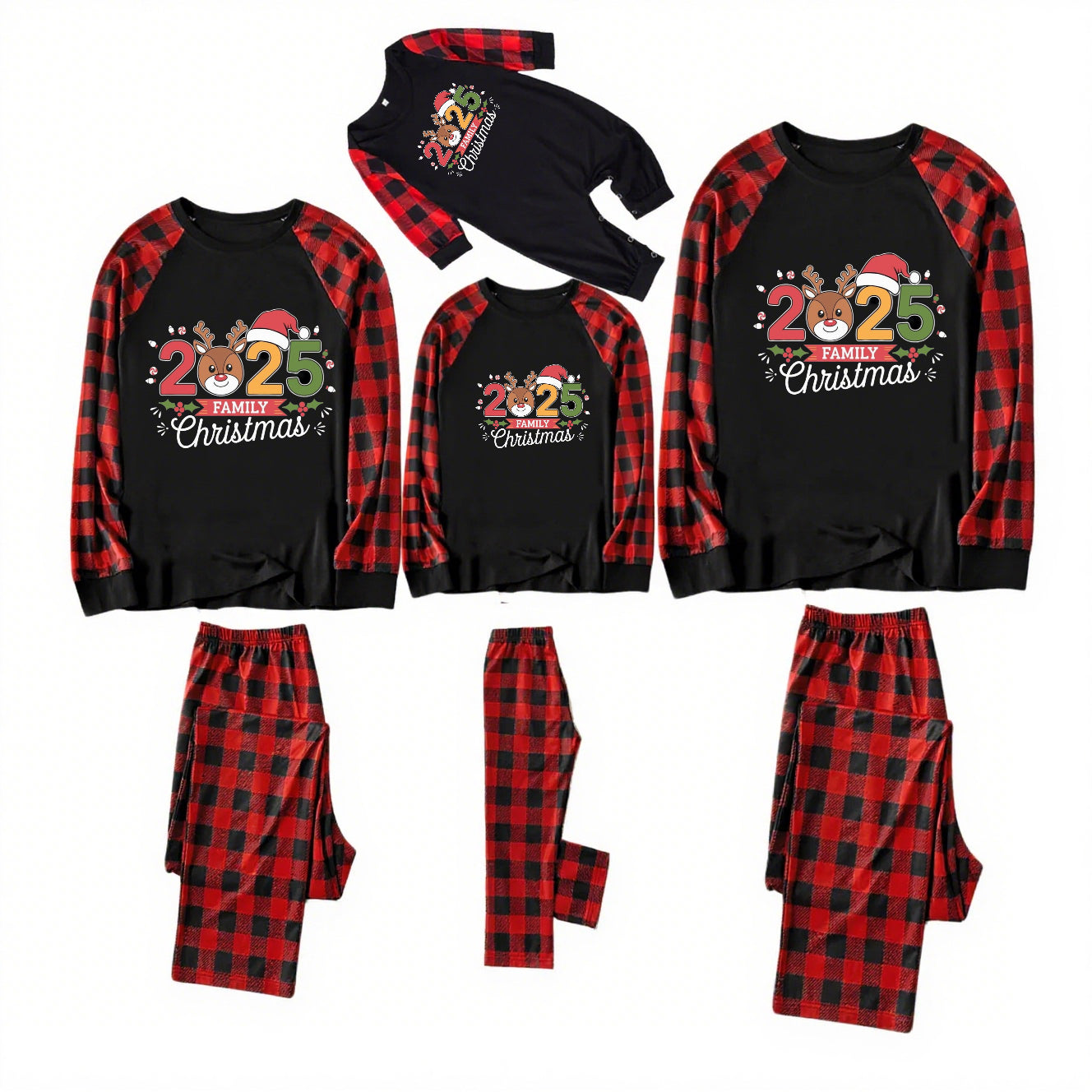 Merry Slumber-Black and Red Plaid Family Christmas Pajamas