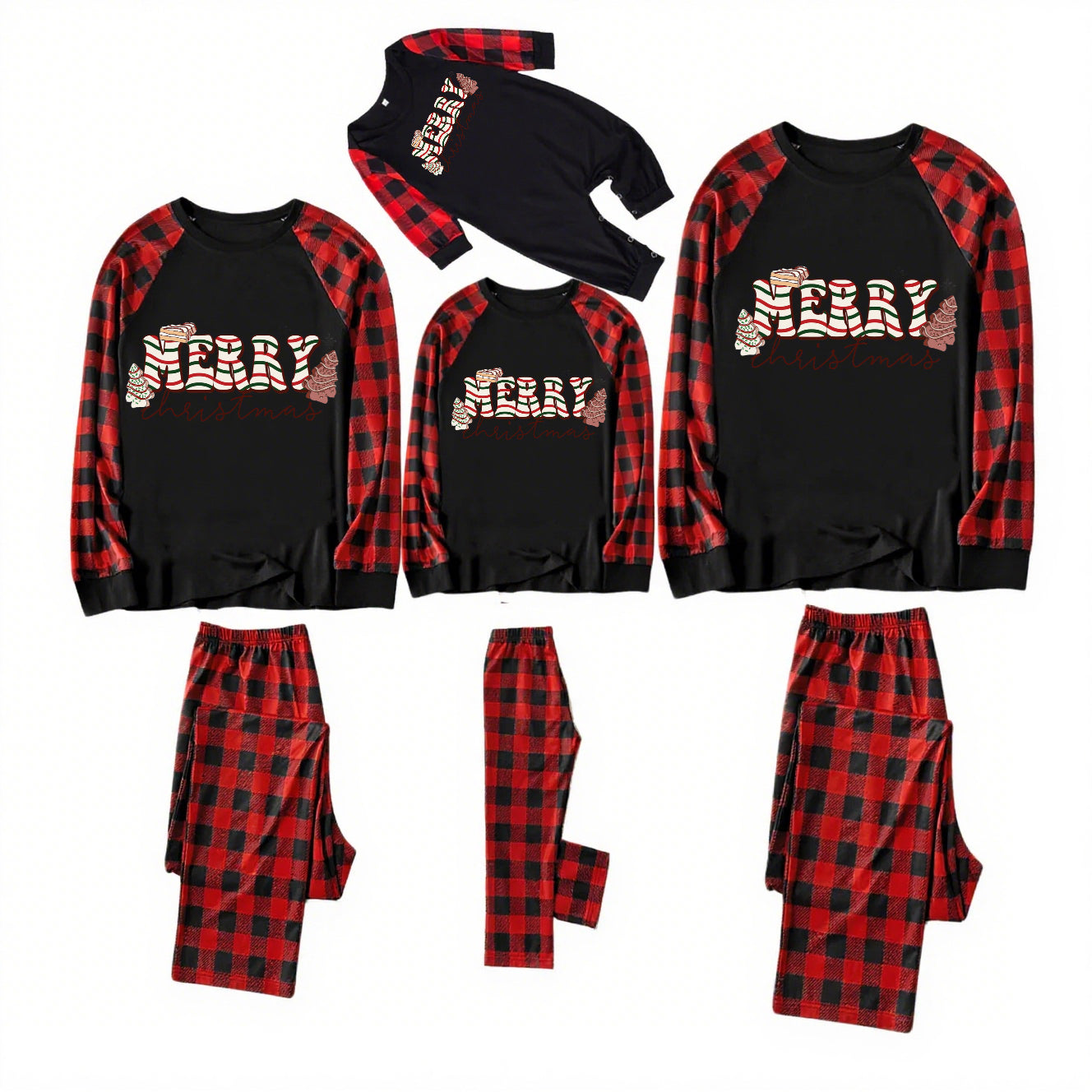 Silent Sparkle-Black and Red Plaid Family Christmas Pajamas