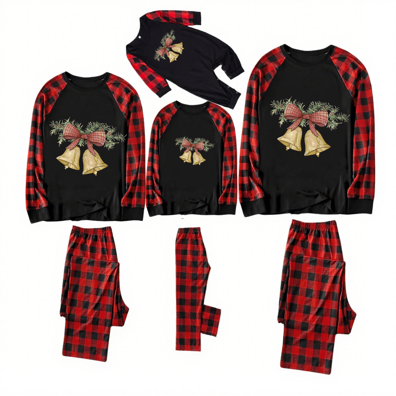 Twilight Bells-Black and Red Plaid Family Christmas Pajamas