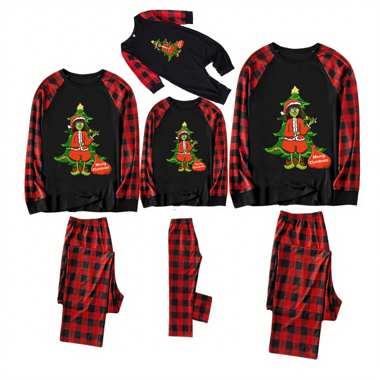 Grinch Magic-Black and Red Plaid Family Christmas Pajamas