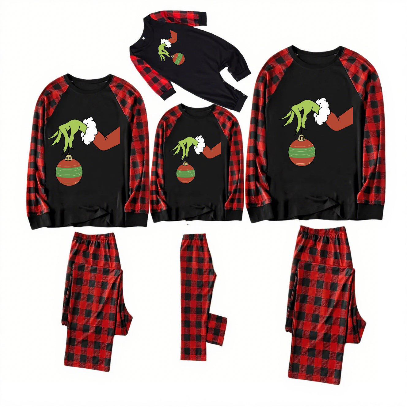 Grinch Joy-Black and Red Plaid Family Christmas Pajamas