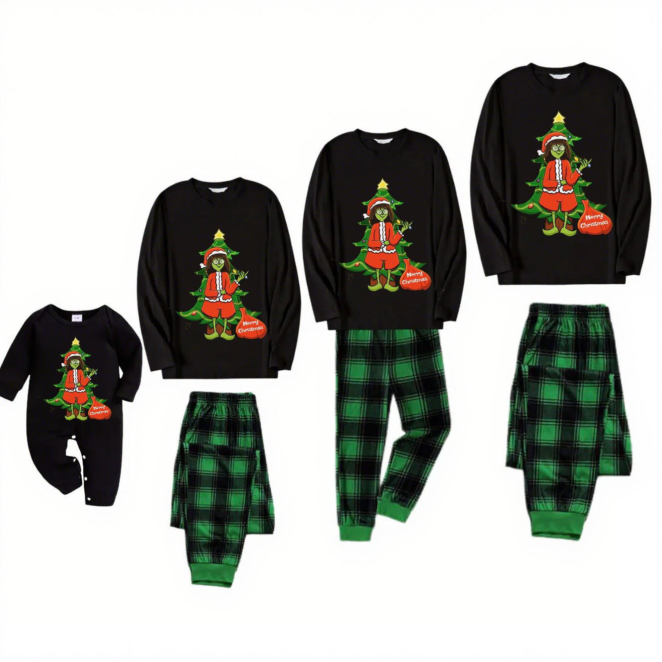 Grinch Bliss-Green Plaid Family Christmas Pajamas