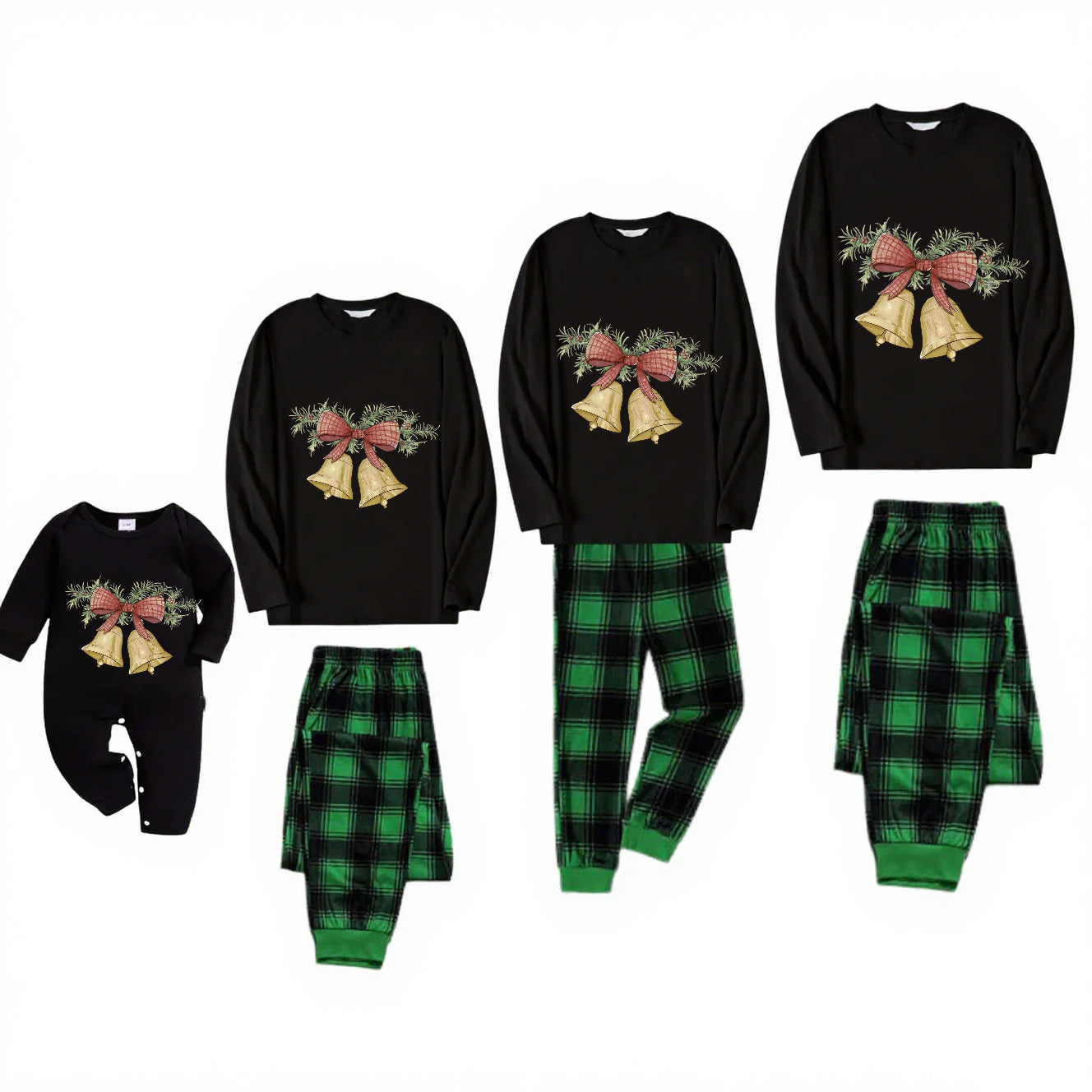 Velvet Bells-Green Plaid Family Christmas Pajamas