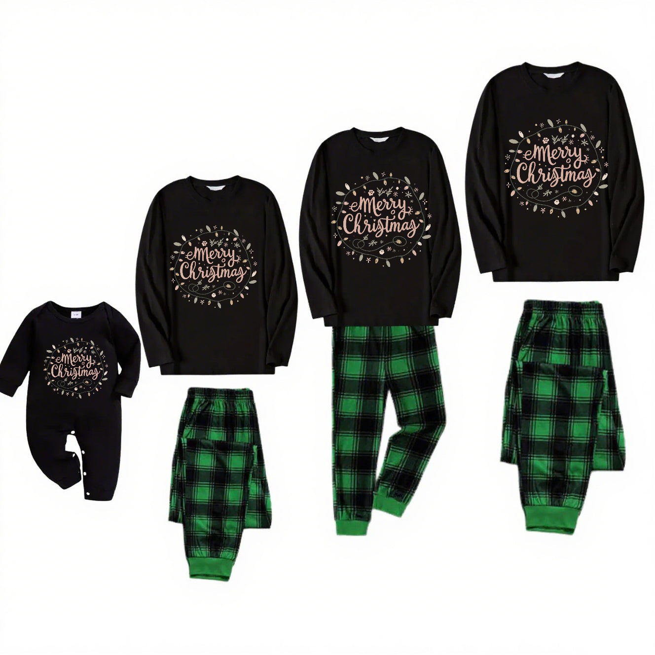 Wreath Bliss-Green Plaid Family Christmas Pajamas