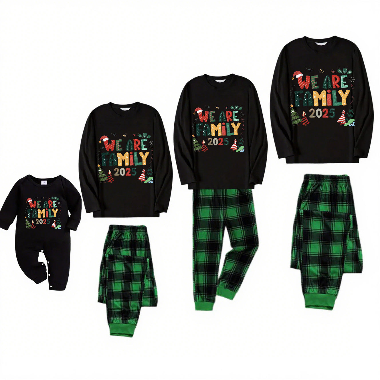 WE ARE FAMILY-Green Plaid Family Christmas Pajamas