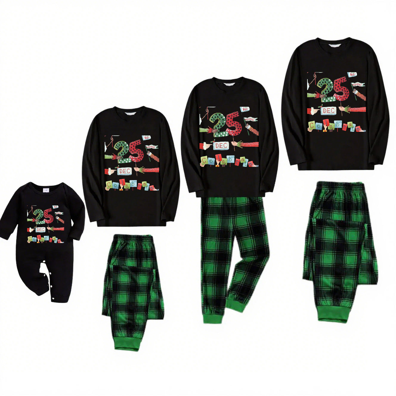 Jolly Spirit-Green Plaid Family Christmas Pajamas