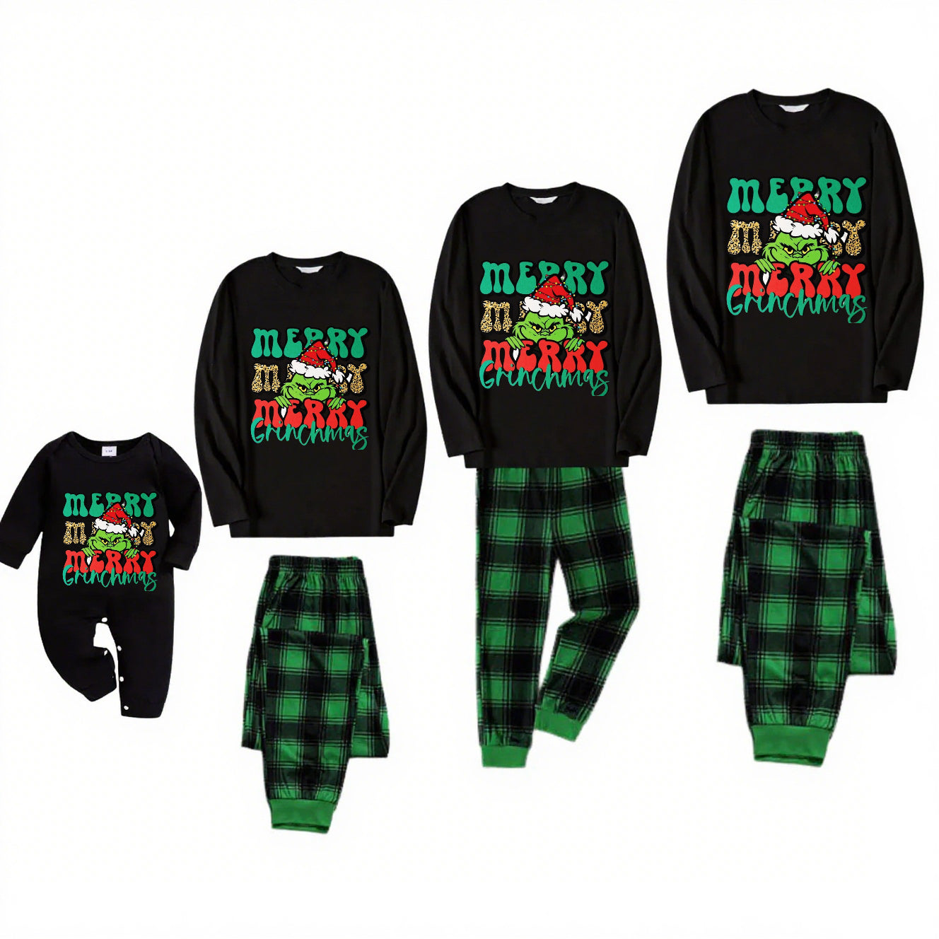 Grinch Delight-Green Plaid Family Christmas Pajamas