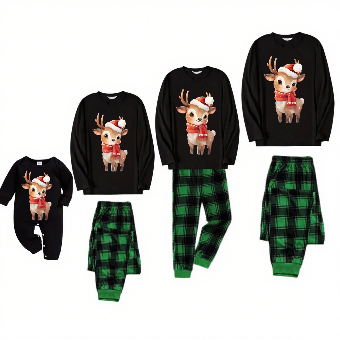 Reindeer Bliss-Green Plaid Family Christmas Pajamas