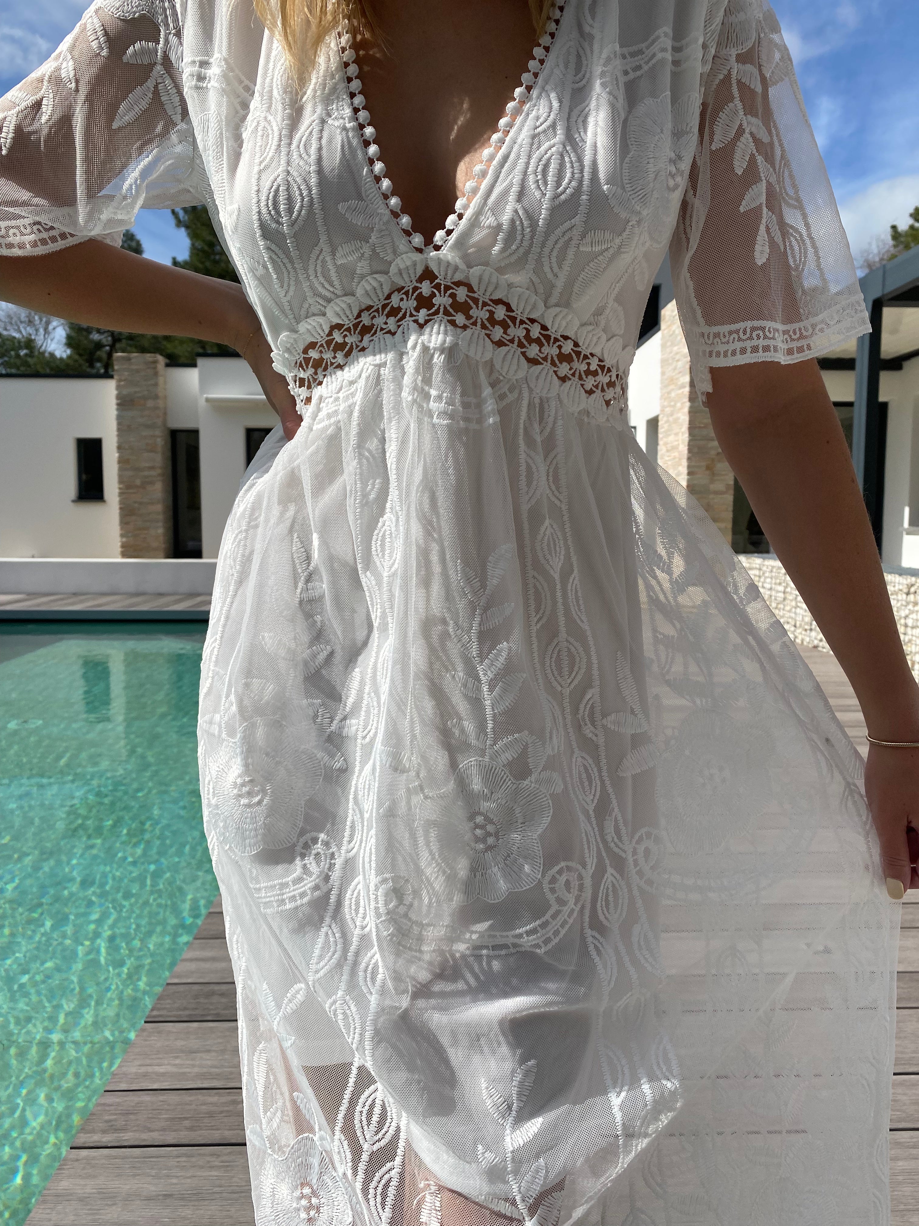White Bohemian Long Lace Boho Dress