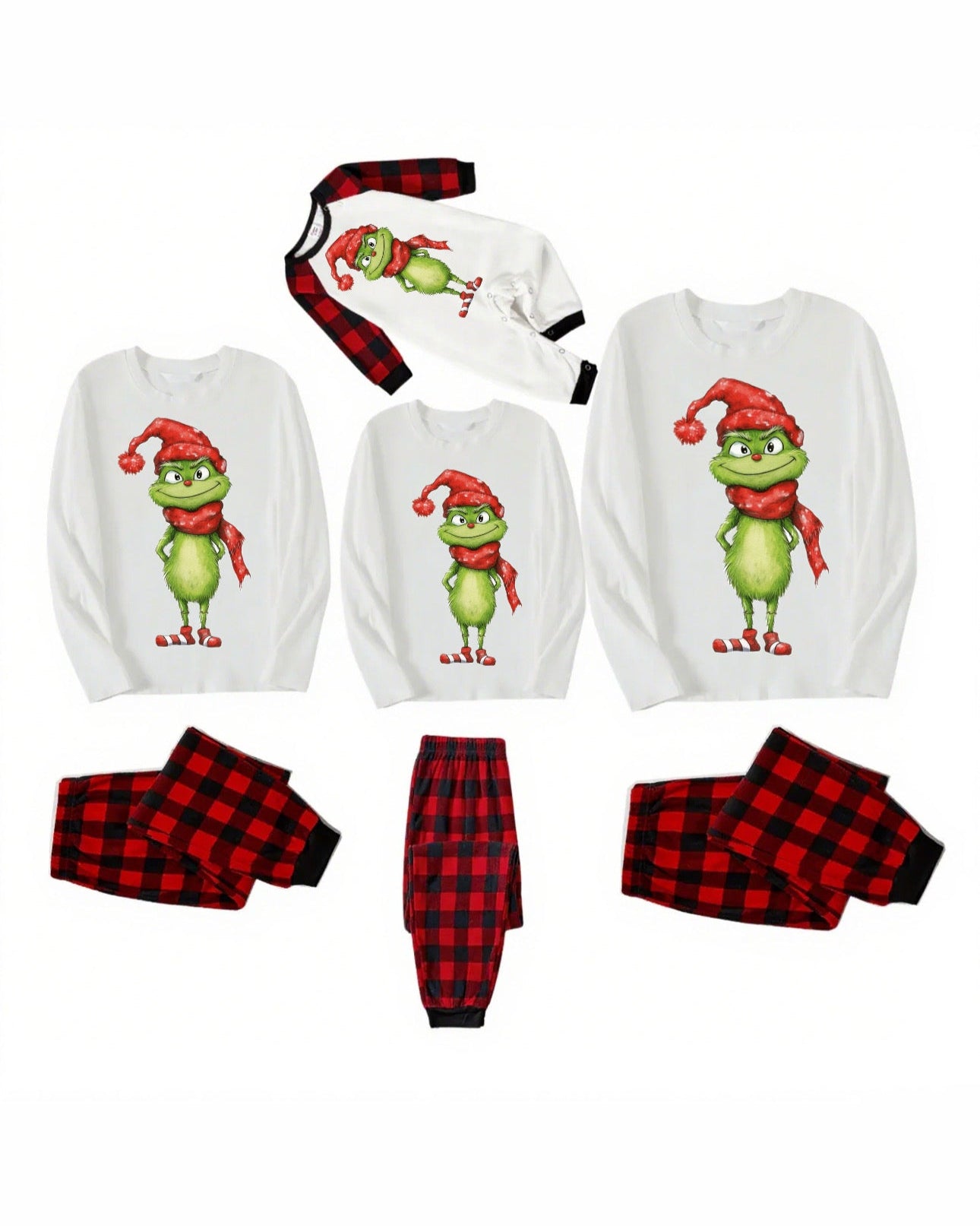 Grinch Sparkle- Red Plaid Family Christmas Pajamas