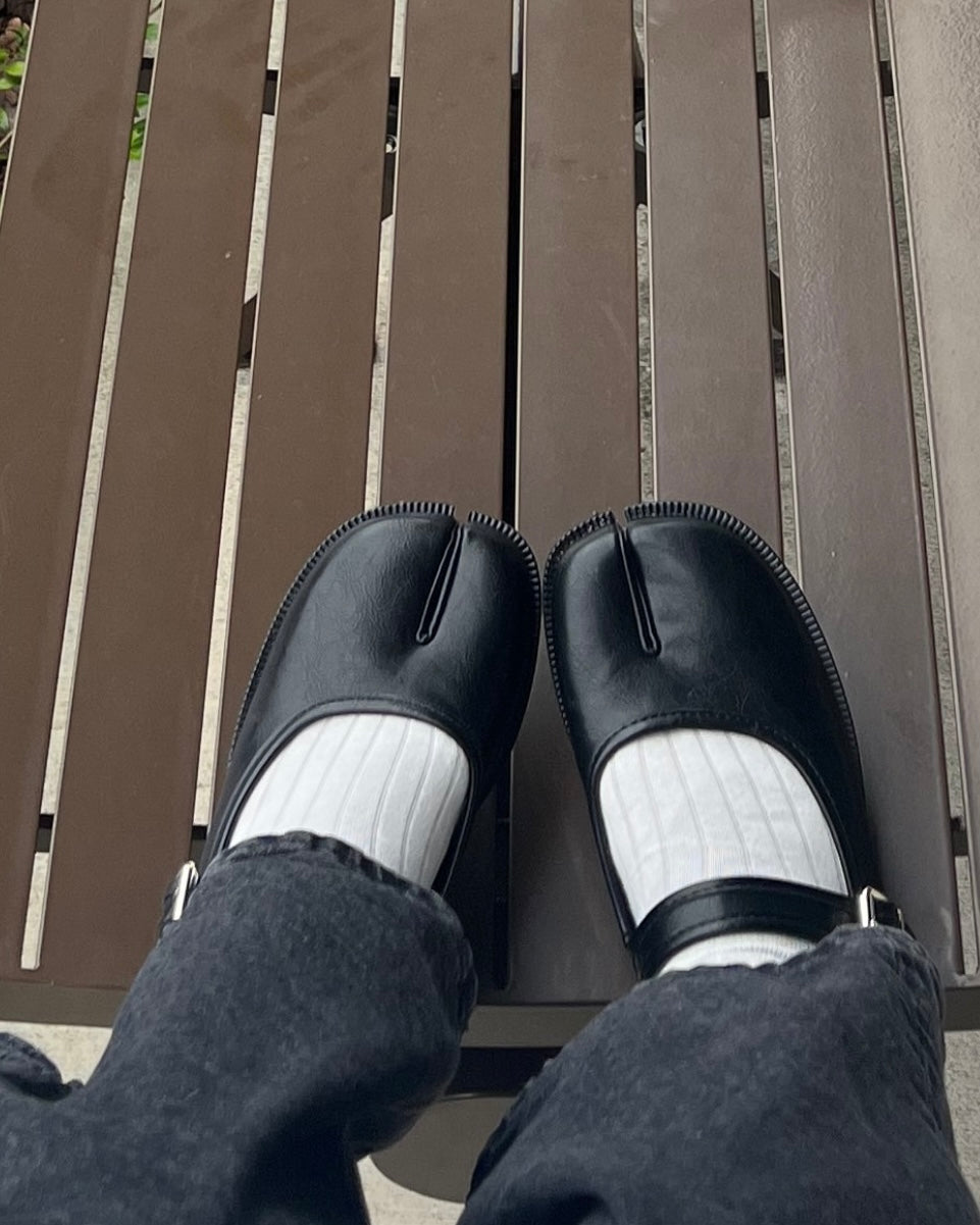 Black Adjustable Strap Tabi Mary Janes