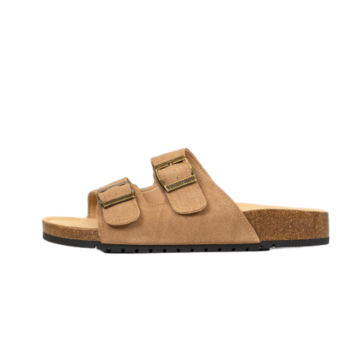 Open Toe Suede Dual Buckle Sandals