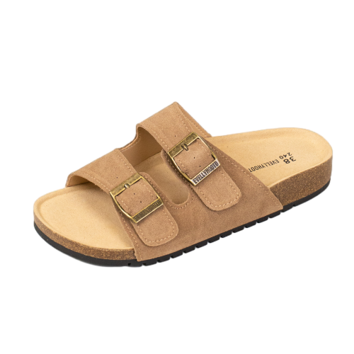 Open Toe Suede Dual Buckle Sandals