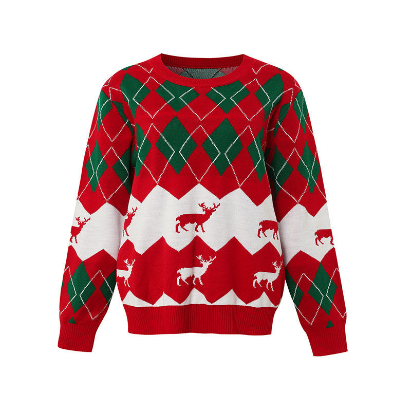 Red Argyle Reindeer Christmas Sweater