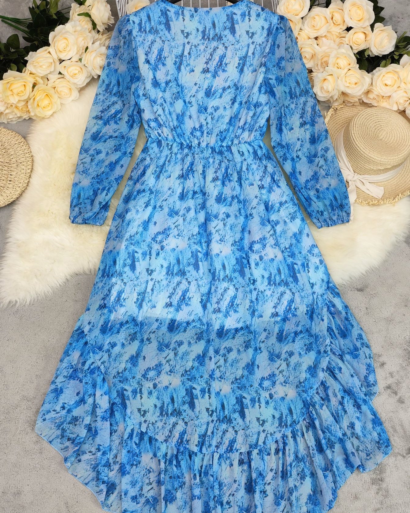 Boho Irregular Hem Printed Long Sleeve western Dress