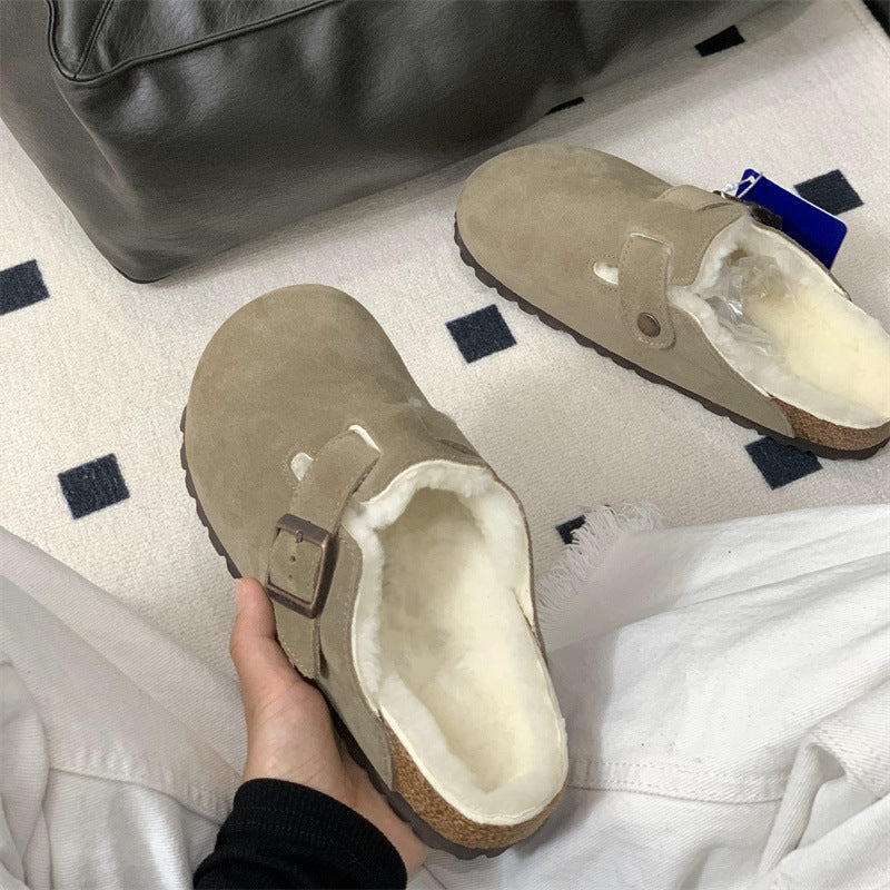 Boston Shearling fuzzy Suede Leather Footbed Clogs