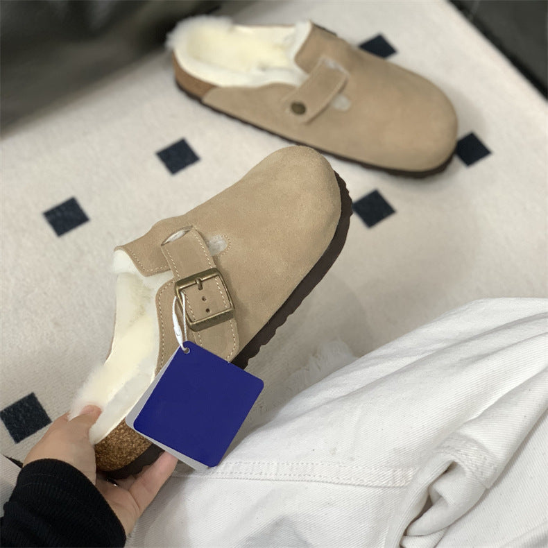 Boston Shearling fuzzy Suede Leather Footbed Clogs