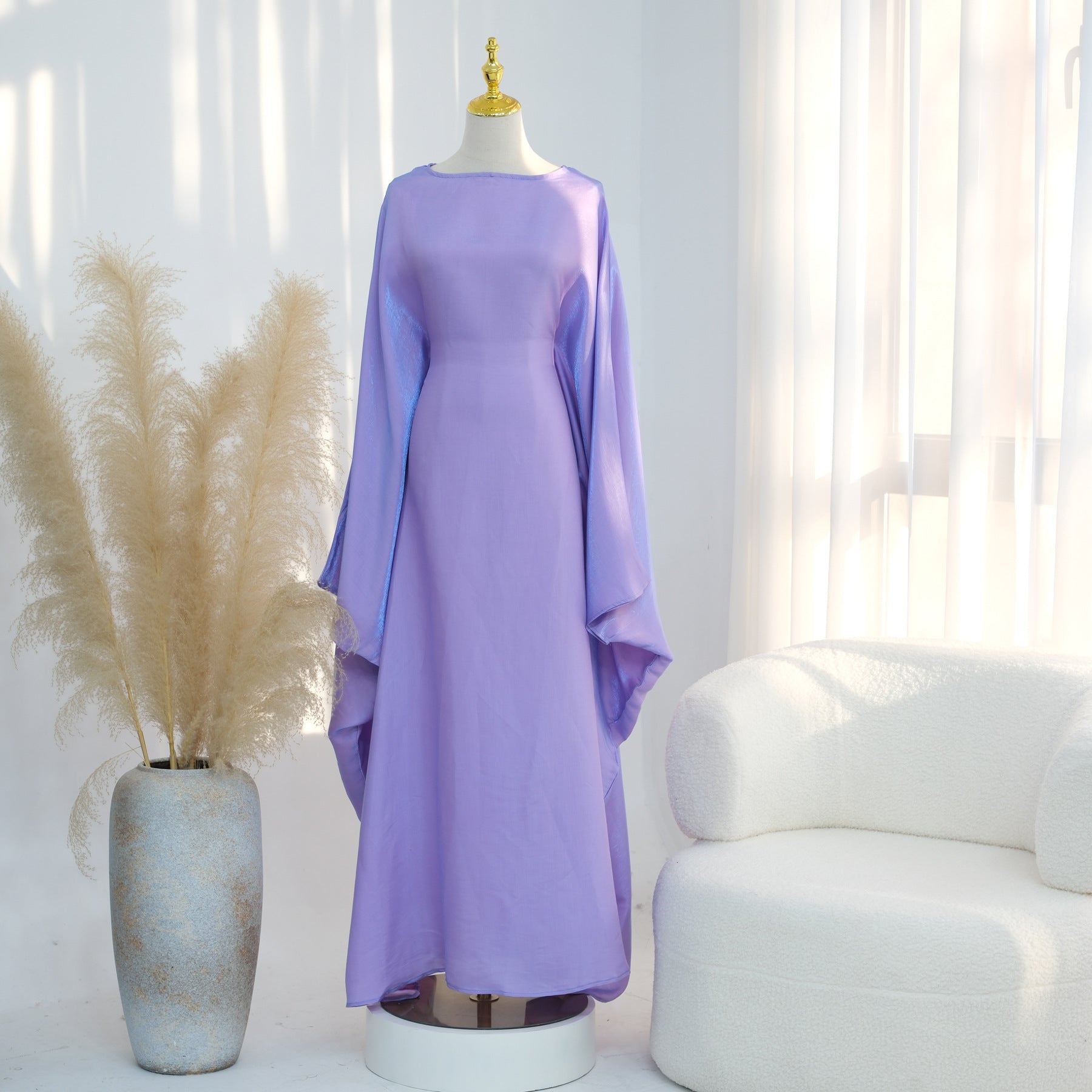 Baraa Batwing Satin Sleeve Abaya Maxi Dress kaftan dress