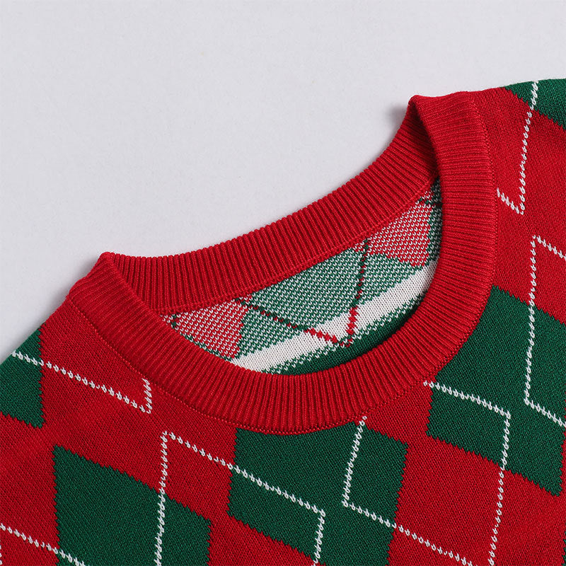 Red Argyle Reindeer Christmas Sweater