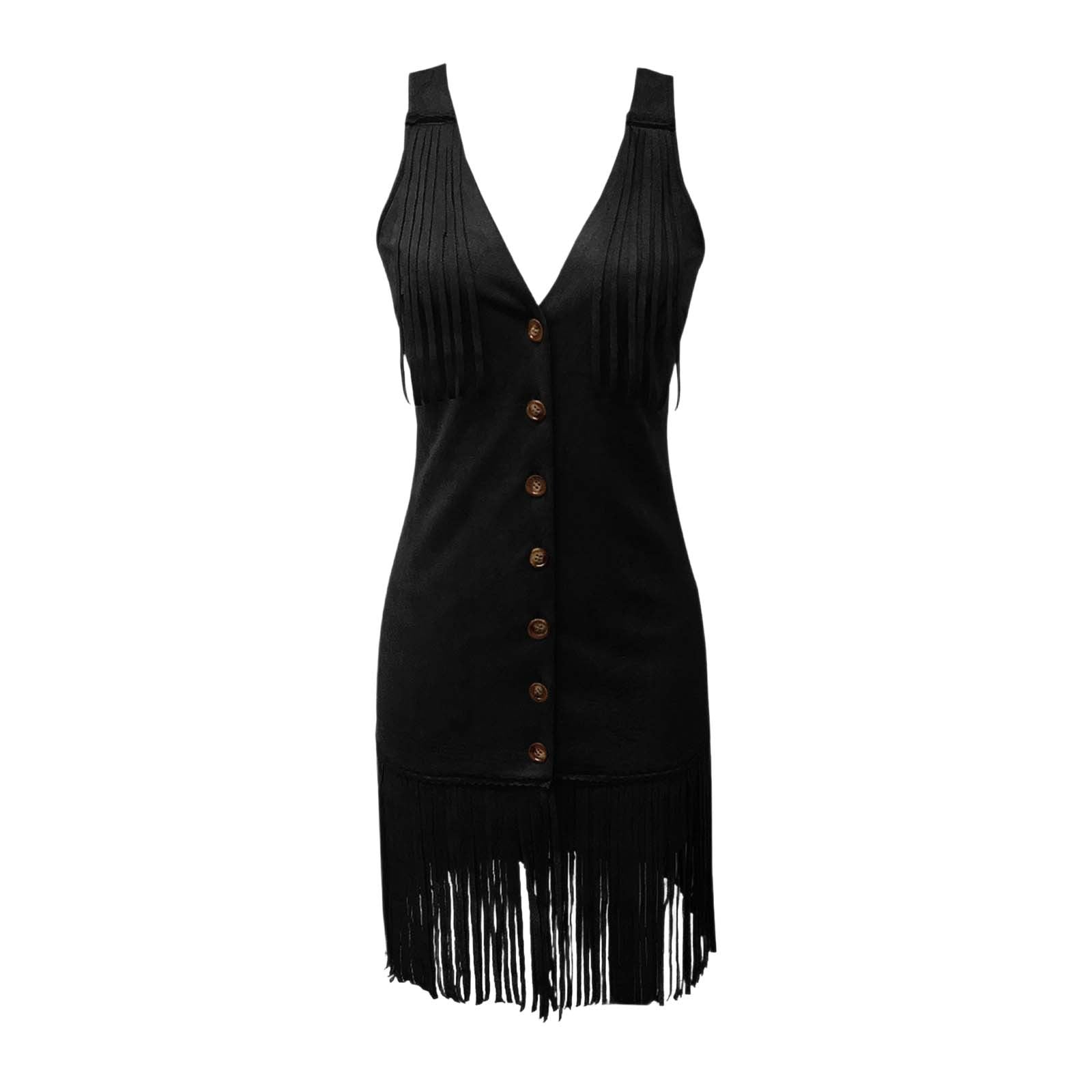 Suede Fringe Sleeveless Mini Western Dress