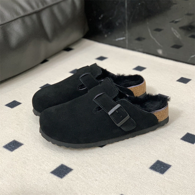 Boston Shearling fuzzy Suede Leather Footbed Clogs