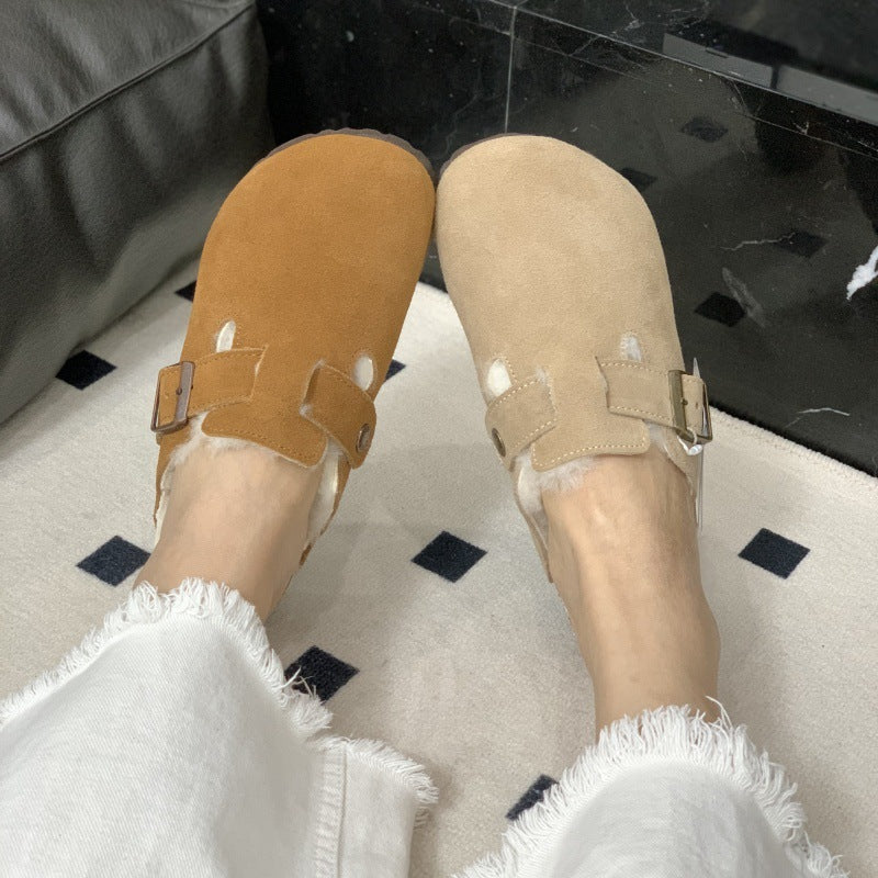 Boston Shearling fuzzy Suede Leather Footbed Clogs