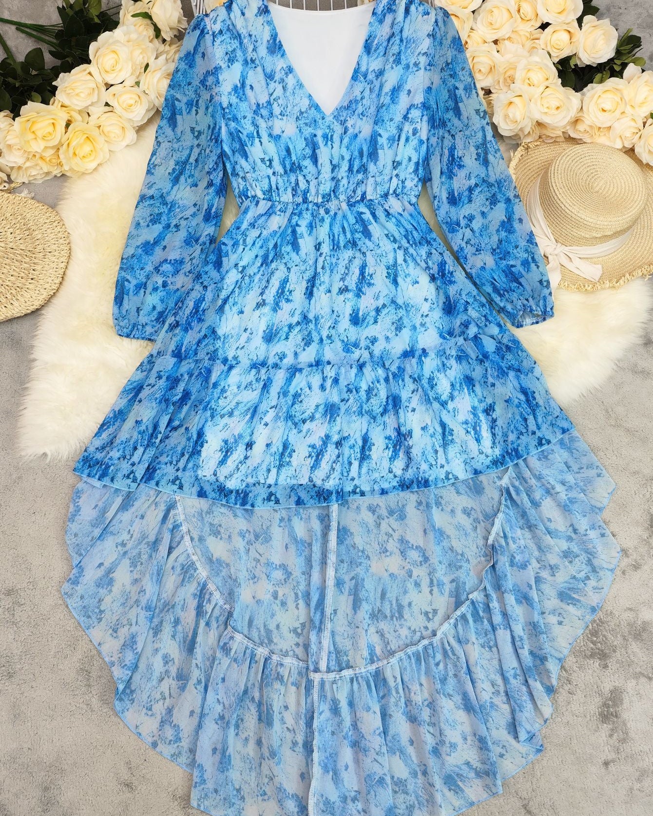 Boho Irregular Hem Printed Long Sleeve western Dress
