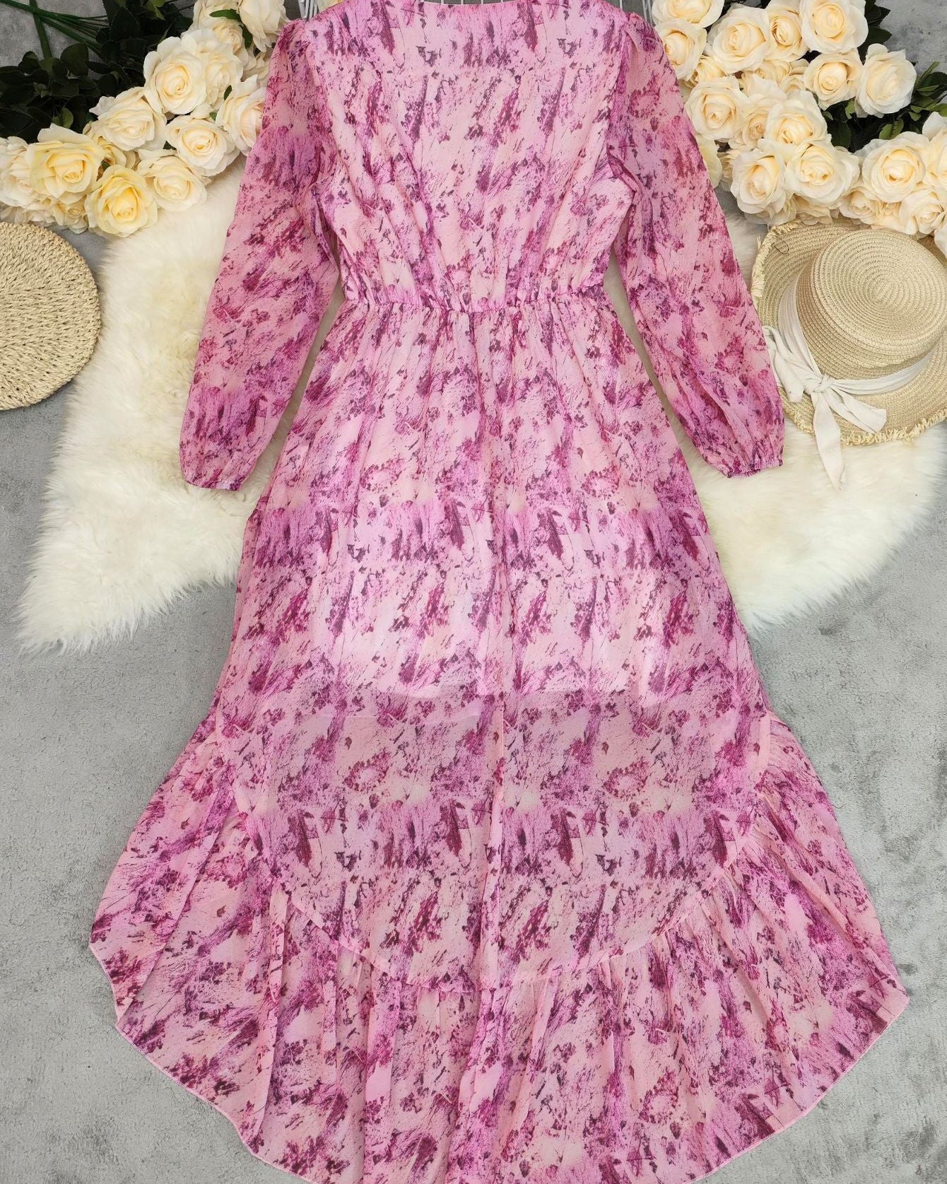 Boho Irregular Hem Printed Long Sleeve western Dress