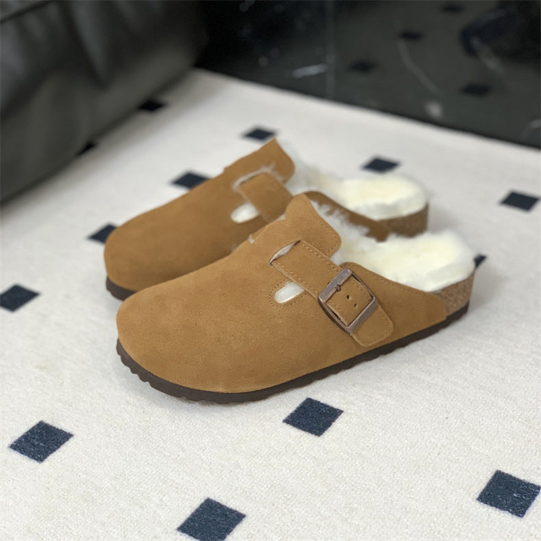 Boston Shearling fuzzy Suede Leather Footbed Clogs