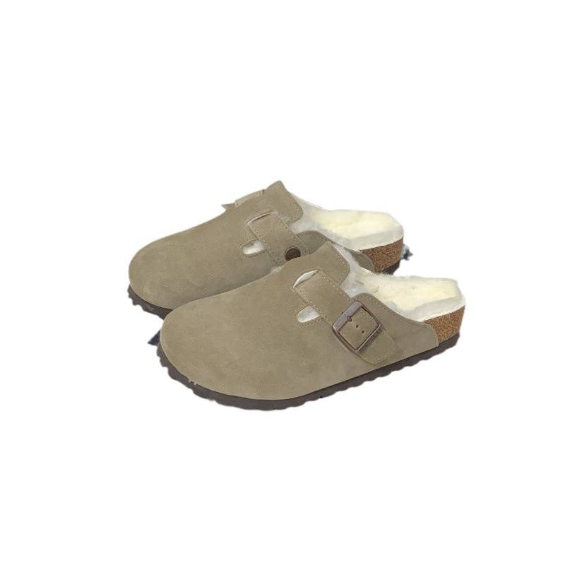 Boston Shearling fuzzy Suede Leather Footbed Clogs