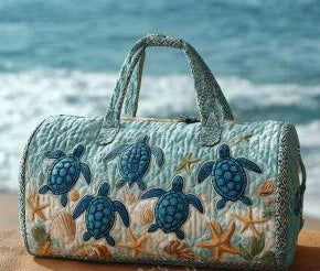 Ocean Turtle Print Hippie Van Quilted Duffle Bag