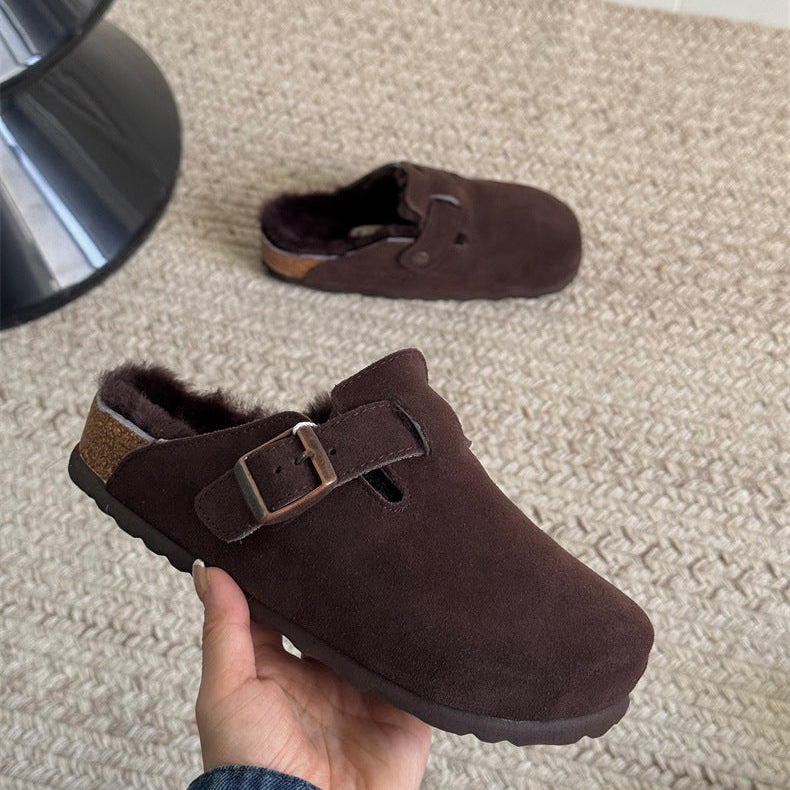 Boston Shearling fuzzy Suede Leather Footbed Clogs