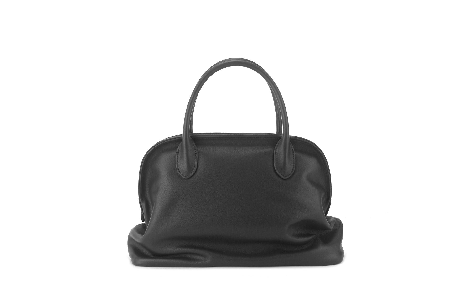 Polished Saddle Calfskin Agnes Leather Bag Black
