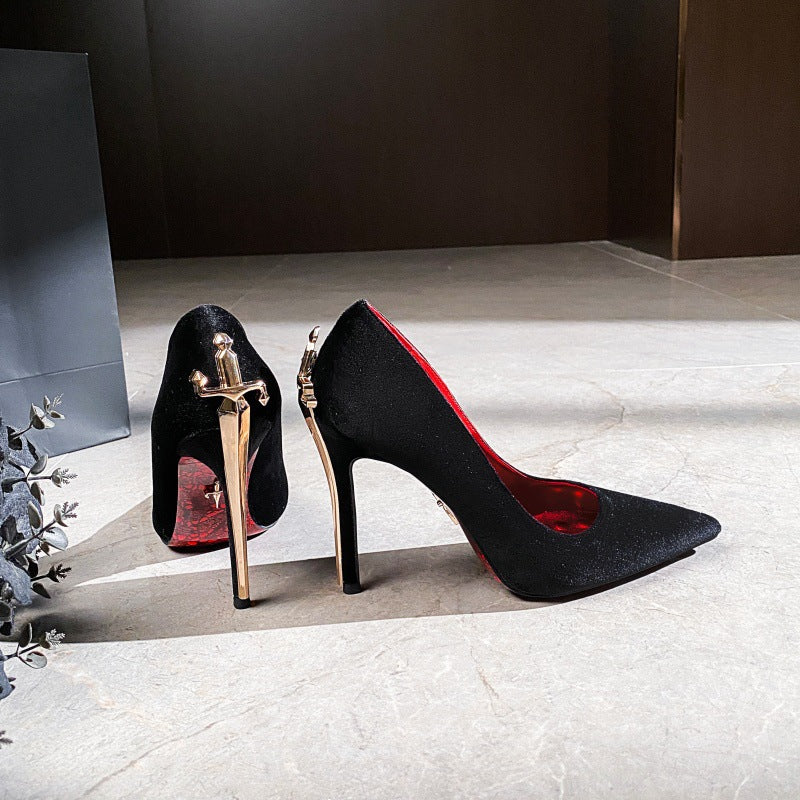 Sword Detail Patterned Sole Bottom Heel Prom Shoes