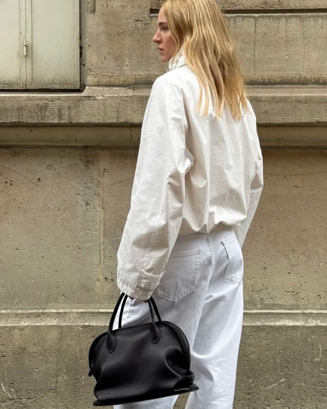 Polished Saddle Calfskin Agnes Leather Bag Black