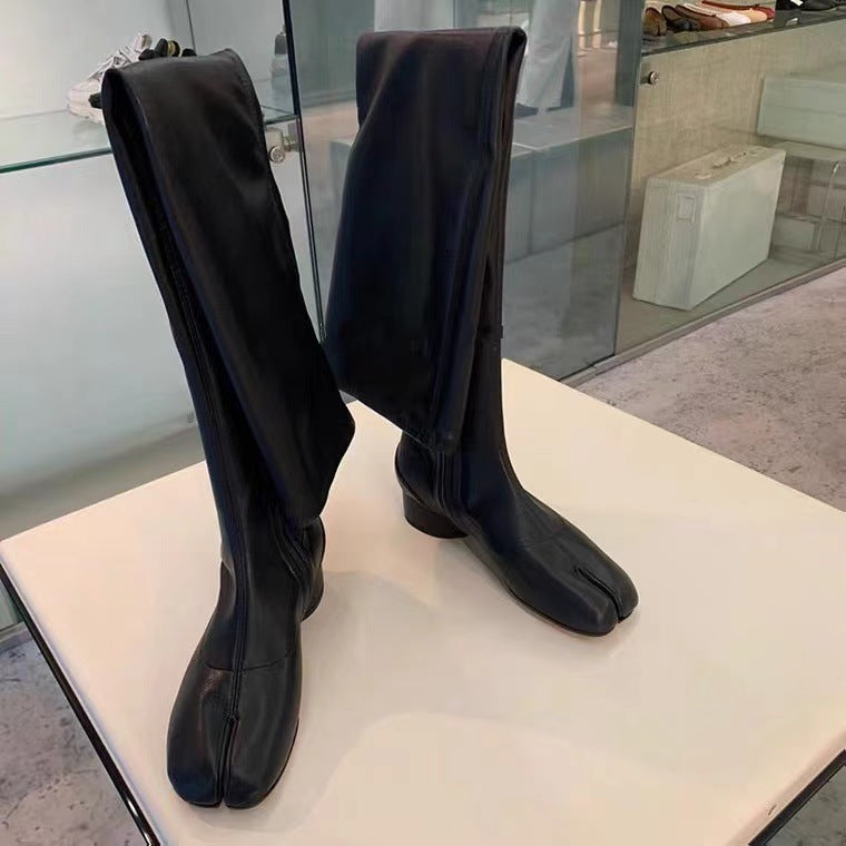Black Split Toe knee high tabis Long Boots