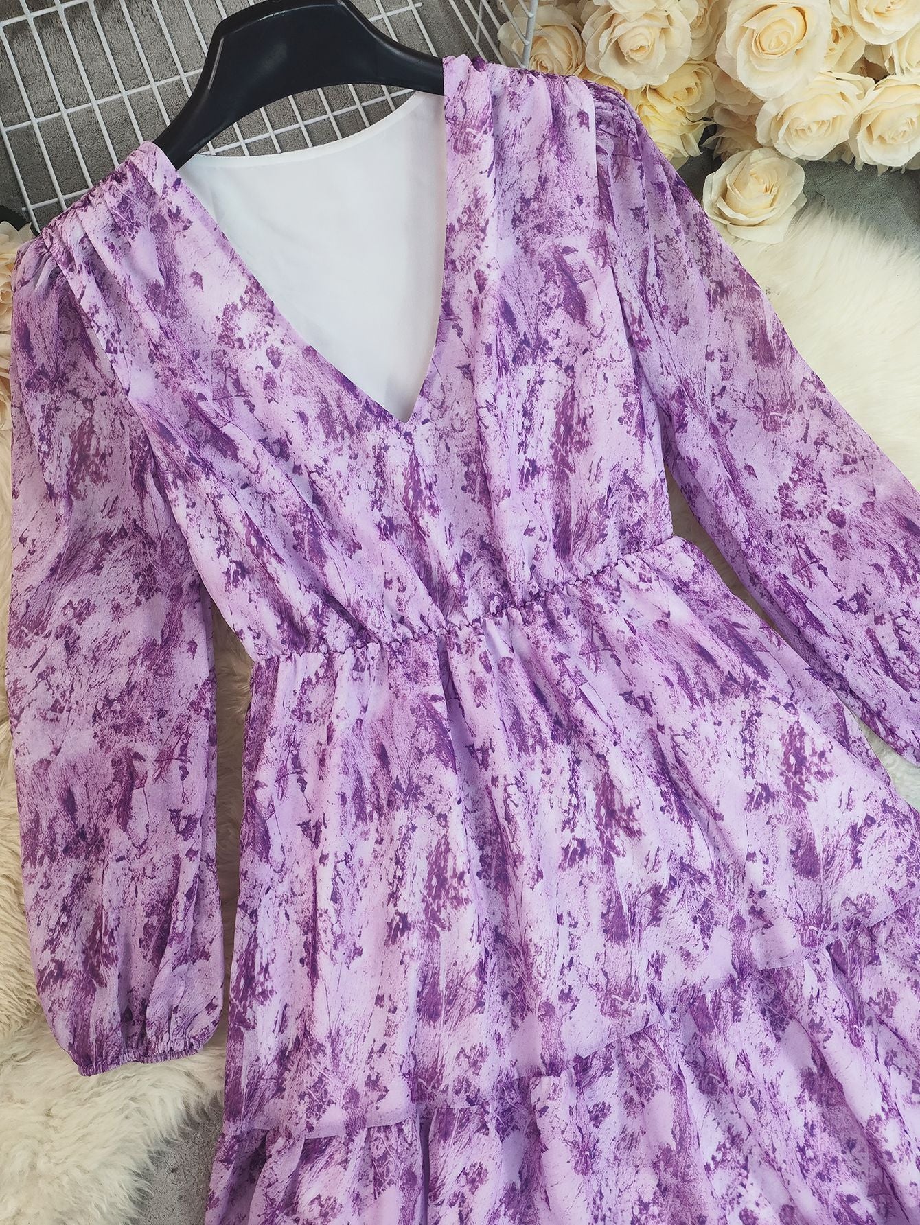 Boho Irregular Hem Printed Long Sleeve western Dress
