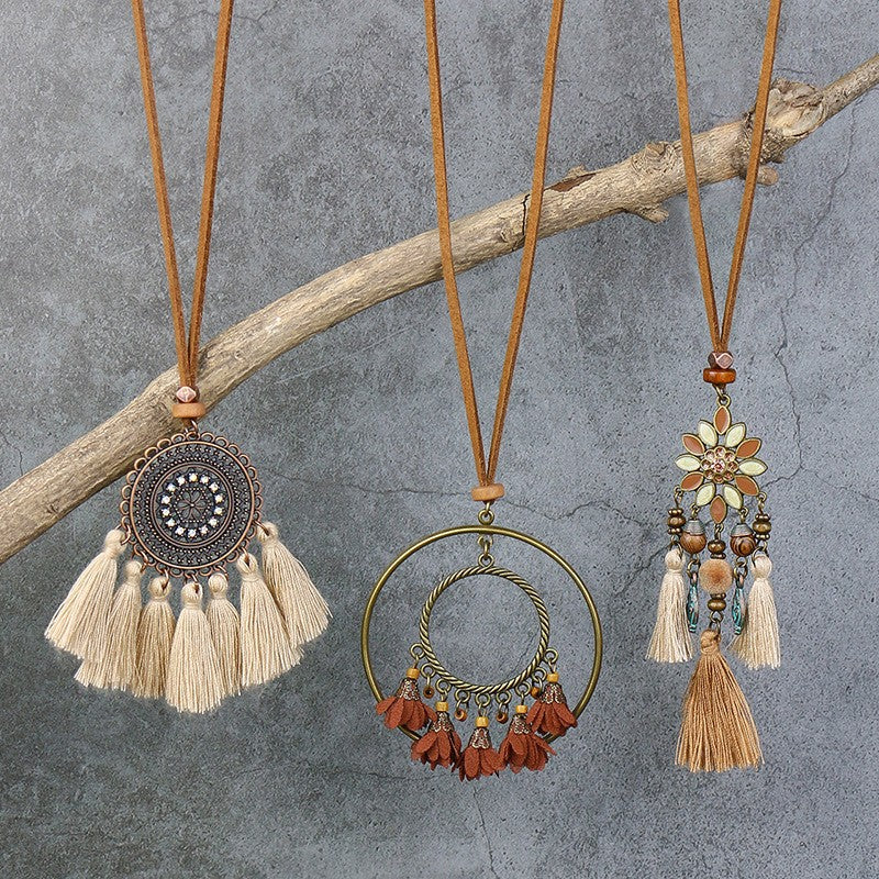 Boho Tassel Flower 3-piece Necklace Set