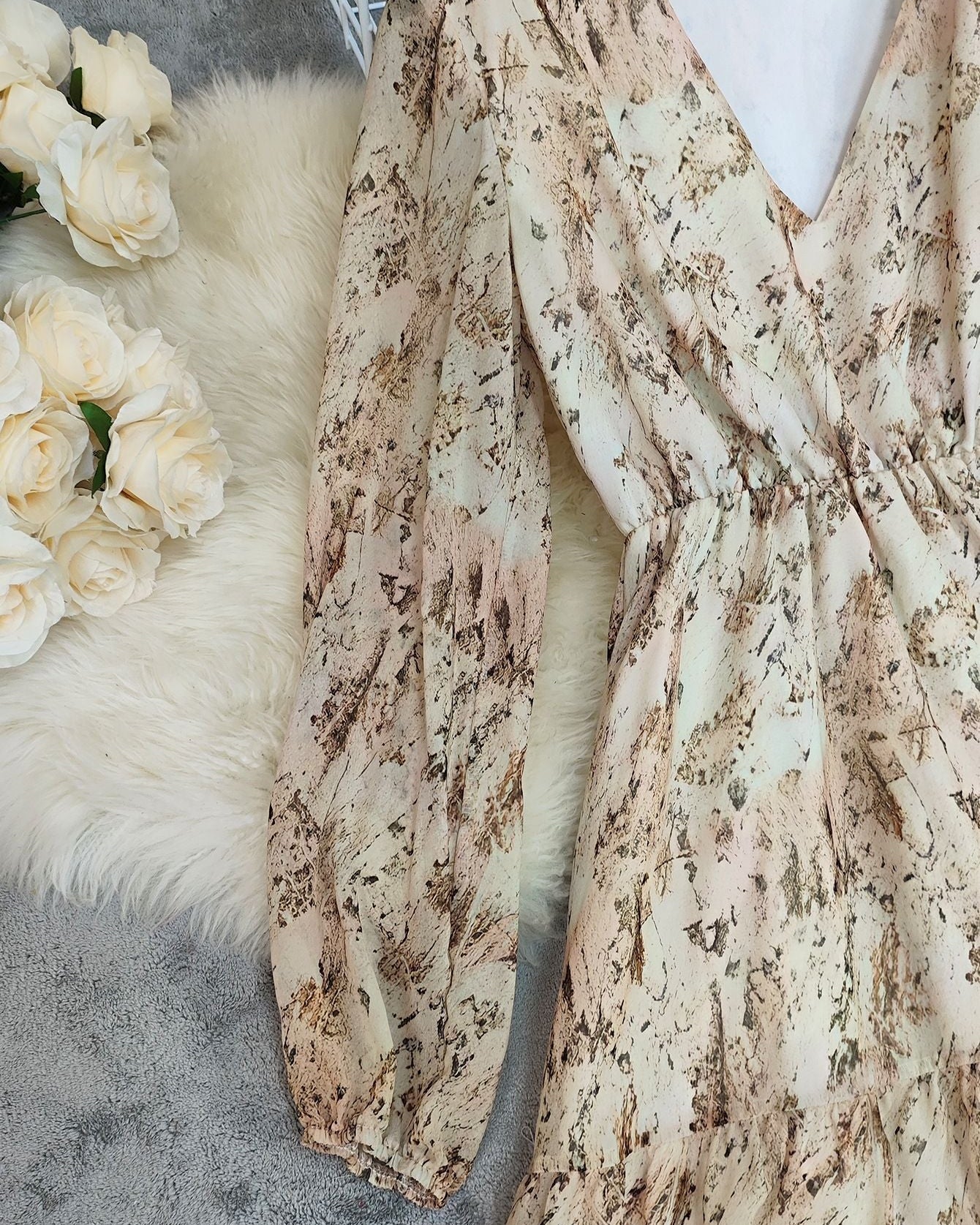 Boho Irregular Hem Printed Long Sleeve western Dress