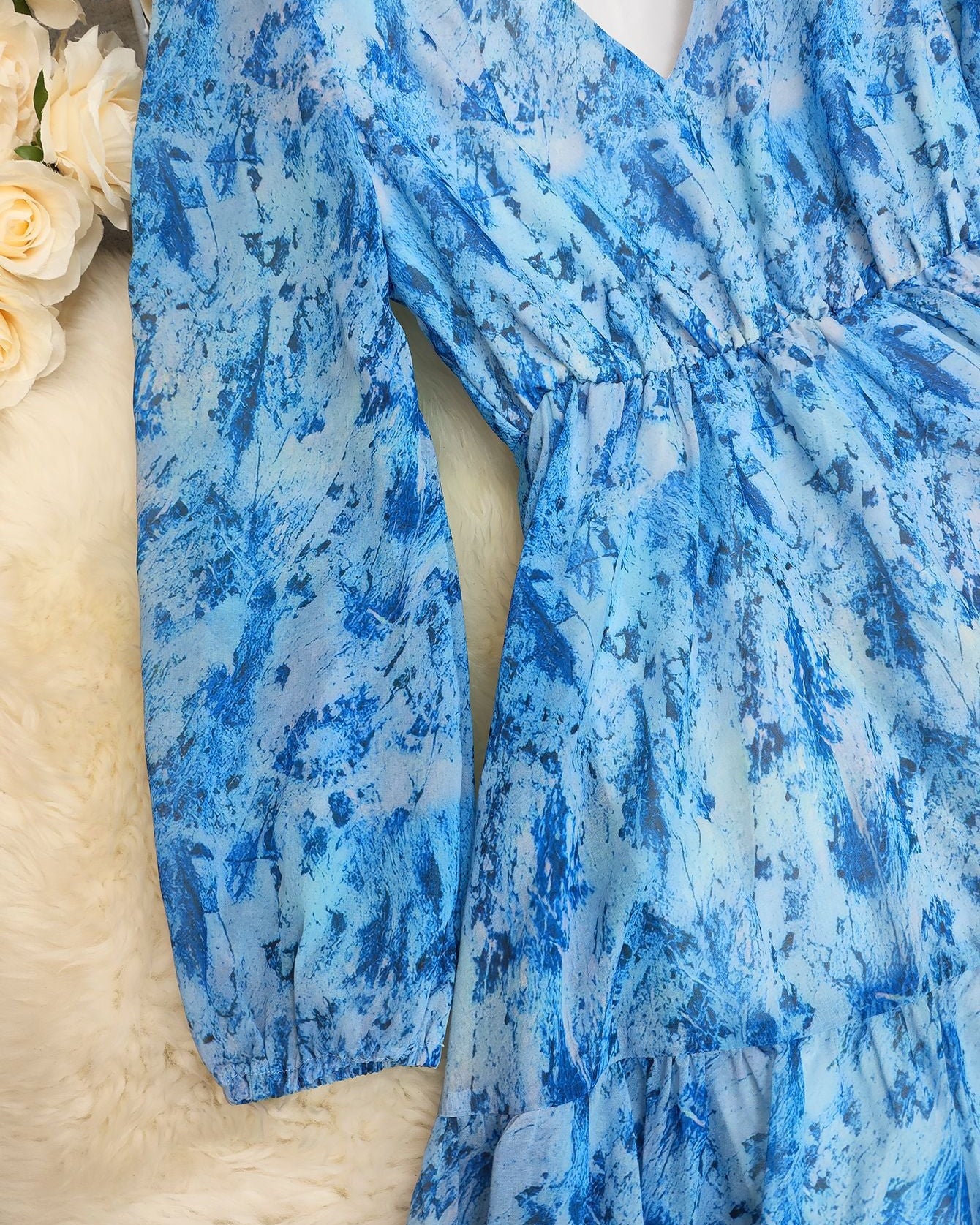 Boho Irregular Hem Printed Long Sleeve western Dress