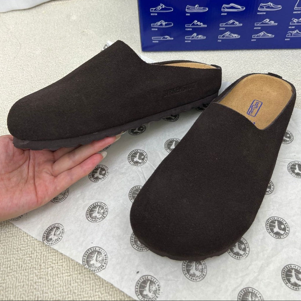 Suede Round Toe Slip Clogs