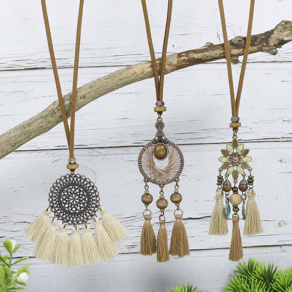 Boho Tassel Flower 3-piece Necklace Set